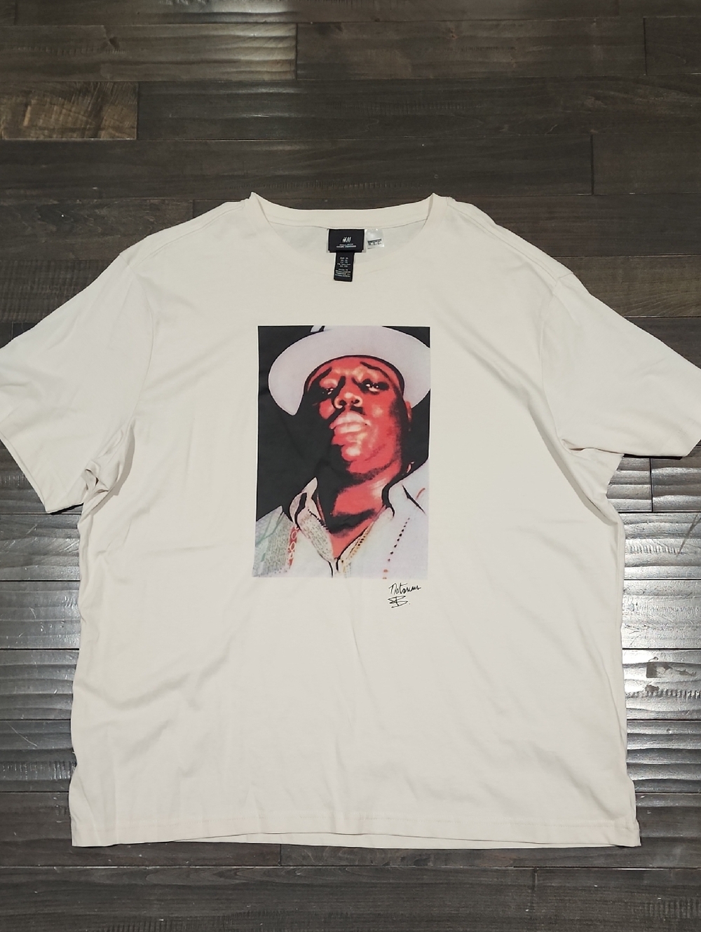 H&M Notorious BIG Cream Short-Sleeve Tee with Portrait Graphic